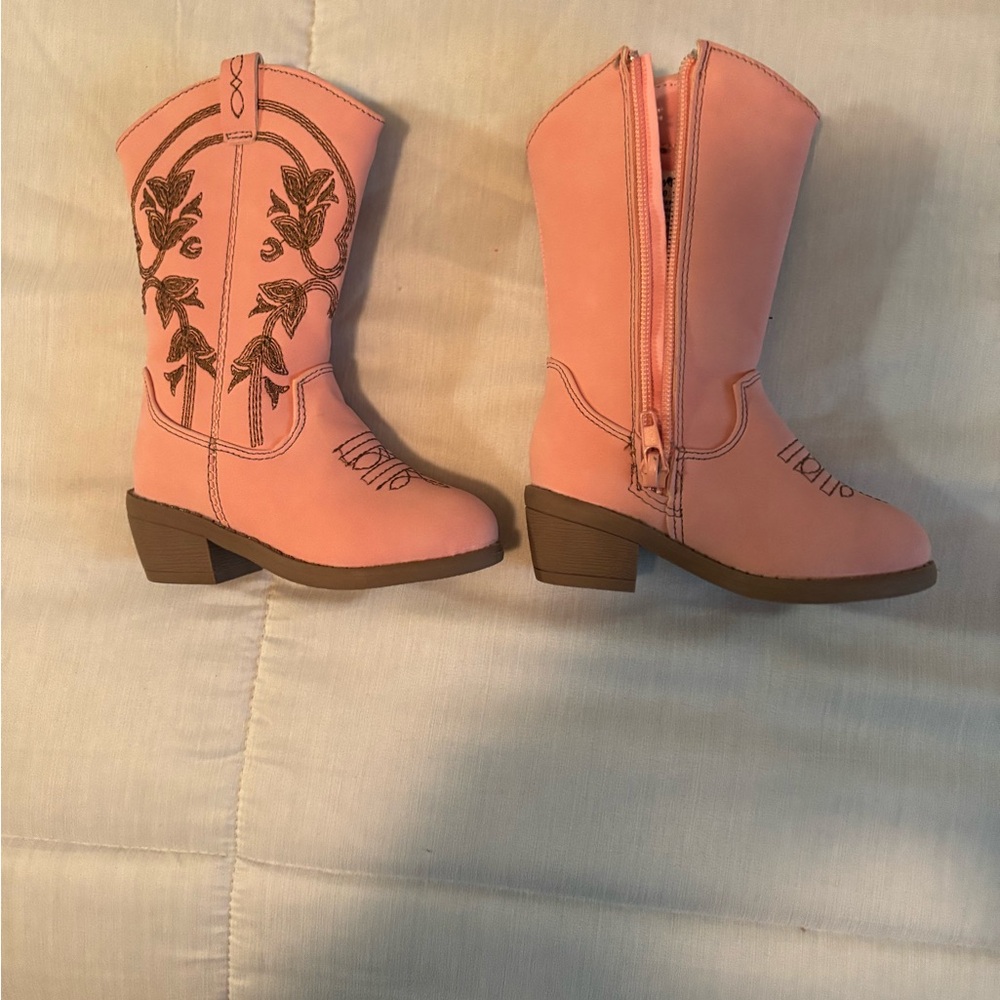 Pink Toddler Boots with Embroidered Design